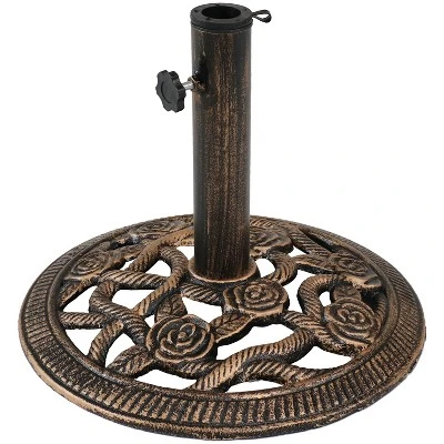 Sunnydaze Decor Sunnydaze Outdoor Heavy-Duty Cast Iron Decorative Rose Blossom Design Patio Yard Round Umbrella Base Stand - 16" 11 Sunnydaze Decor Sunnydaze Outdoor Heavy-Duty Cast Iron Decorative Rose Blossom Design Patio Yard Round Umbrella Base Stand - 16" - Image 9