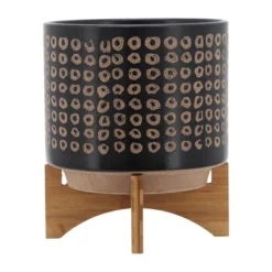 11" Ceramic Planter On Stand Brown/Black - Sagebrook Home