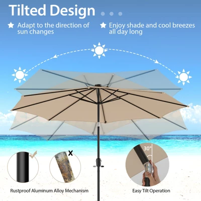 Costway 10 FT 112 LED Solar-Lighted Patio Table Market Umbrella Crank Tilt Outdoor Beige/Coffee/Navy/Wine 9 Costway 10 FT 112 LED Solar-Lighted Patio Table Market Umbrella Crank Tilt Outdoor Beige/Coffee/Navy/Wine - Image 7