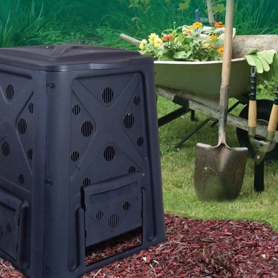 Redmon 65 Gallon Capacity Compost Bin With Snapping Lift Off Lid, 4 Door Access, And Multiple Vent Holes, For Home Gardens And Landscaping, Black 4 Redmon 65 Gallon Capacity Compost Bin With Snapping Lift Off Lid, 4 Door Access, And Multiple Vent Holes, For Home Gardens And Landscaping, Black - Image 2