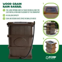 FCMP Outdoor WG4000 45 Gallon Wood Grain Outdoor Home Rain Water Catcher Barrel Flat Back Container With Spigots And Mesh Screen, Brown 10 FCMP Outdoor WG4000 45 Gallon Wood Grain Outdoor Home Rain Water Catcher Barrel Flat Back Container With Spigots And Mesh Screen, Brown -Garden Promotional Store GUEST 9da25afa 9e69 4535 bdd4 e95507f100c3