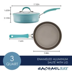 Rachael Ray Cook + Create Aluminum Nonstick Saute Pan With Lid 3qt Agave Blue -Garden Promotional Store GUEST a1a6a3f4 1de2 4f2b bc0e aa3784a27889