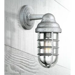 John Timberland Marlowe Industrial Outdoor Wall Lights Set Of 2 Galvanized Steel Cage Frame 13 1/4" Clear Glass For Post Exterior Barn Deck House Yard -Garden Promotional Store GUEST a29bfe4f 7a10 42af 9115 83e22e2c6306