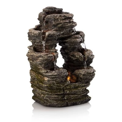 14" Layered Rock Fountain Brown - Alpine Corporation 4 14" Layered Rock Fountain Brown - Alpine Corporation - Image 2