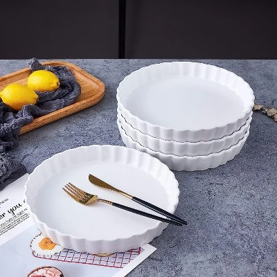 Bruntmor 10" Porcelain Ceramic Pie Pan For Baking Apple Pie, White Set Of 4 6 Bruntmor 10" Porcelain Ceramic Pie Pan For Baking Apple Pie, White Set Of 4 - Image 4