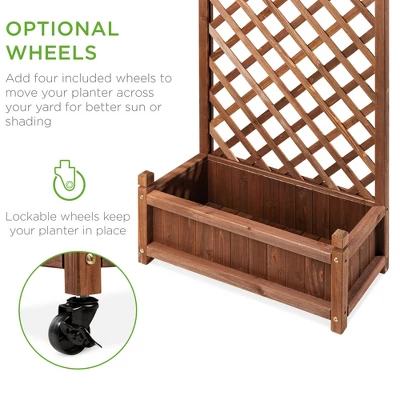 Best Choice Products 60in Mobile Wood Planter Box & Diamond Lattice Trellis, W/ Drainage Holes, Optional Wheels - Walnut 5 Best Choice Products 60in Mobile Wood Planter Box & Diamond Lattice Trellis, W/ Drainage Holes, Optional Wheels - Walnut - Image 3