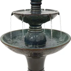 Sunnydaze Decor Sunnydaze 38"H Electric Ceramic 2-Tier Outdoor Water Feature With LED Lights, Green -Garden Promotional Store GUEST a46ebcd7 07ab 477a 9a00 34112426614c