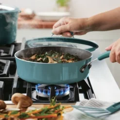 Rachael Ray Cook + Create Aluminum Nonstick Saute Pan With Lid 3qt Agave Blue -Garden Promotional Store GUEST a520892a 639d 4898 a24d 49cc7a538f27