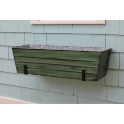 35" Wide Rectangular Galvanized Steel Flower Box Green With Wall Brackets - ACHLA Designs