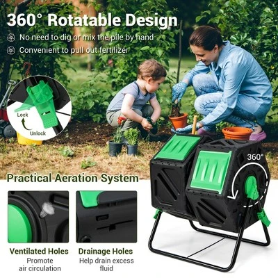 Costway Dual Chamber Compost Tumbler Outdoor Rotating Chamber Compost Bin 34.5 Gallon 8 Costway Dual Chamber Compost Tumbler Outdoor Rotating Chamber Compost Bin 34.5 Gallon - Image 6