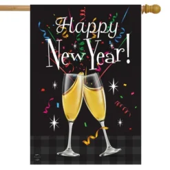 Happy New Year Double-Sided House Flag Champagne Glasses Toast 28" X 40" Briarwood Lane
