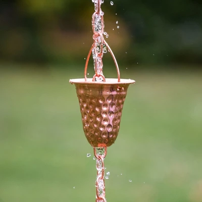 Marrgon Copper Rain Chain With Hammered Bell Style Cups For Gutter Downspout Replacement 5 Marrgon Copper Rain Chain With Hammered Bell Style Cups For Gutter Downspout Replacement - Image 4