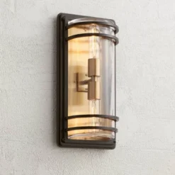 John Timberland Habitat Modern Outdoor Wall Light Fixture Bronze Warm Brass 16" Clear Glass For Post Exterior Barn Deck House Porch Yard Patio Home
