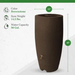 Algreen Athena 80 Gallon Plastic Outdoor Rain Barrel With Brass Spigot And Screen Guard For Rain Water Collection And Storage, Brownstone -Garden Promotional Store GUEST ad8a8018 a03b 43c9 8195 d51839dd9bcb
