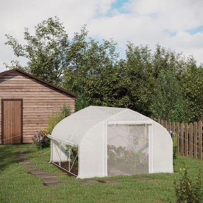 Outsunny Walk-in Tunnel Greenhouse With Zippered Mesh Doors & Roll-up Sidewalls, Upgraded Hot House, White, 11.5' X 10' X 6.5' 3 Outsunny Walk-in Tunnel Greenhouse With Zippered Mesh Doors & Roll-up Sidewalls, Upgraded Hot House, White, 11.5' X 10' X 6.5'