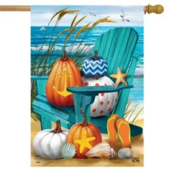 Fall At The Beach House Flag 28" X 40" Autumn Nautical Pumpkins Briarwood Lane