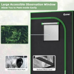 Costway 36''x20''x63'' Mylar Hydroponic Grow Tent W/Observation Window & Floor Tray GrayBlack -Garden Promotional Store GUEST b2a6c8c1 9eb3 498c a5a0 625351505af6