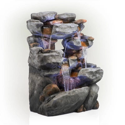 54" Resin 5-Tier Rock Fountain With LED Lights Dark Brown - Alpine Corporation 4 54" Resin 5-Tier Rock Fountain With LED Lights Dark Brown - Alpine Corporation - Image 2