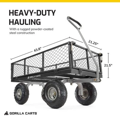 Gorilla Cart 800lbs. Heavy Duty Durable Steel Mesh Flatbed Garden Utility Wagon Cart - Black 6 Gorilla Cart 800lbs. Heavy Duty Durable Steel Mesh Flatbed Garden Utility Wagon Cart - Black - Image 4