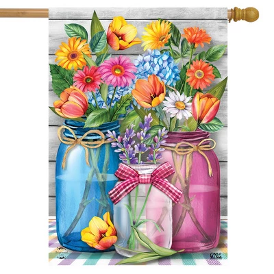 Spring Floral Jars Rustic House Flag 28" X 40" Briarwood Lane 3 Spring Floral Jars Rustic House Flag 28" X 40" Briarwood Lane