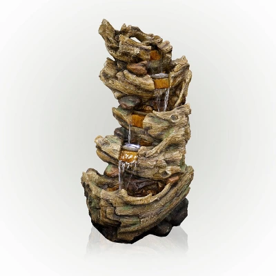 47" Resin Outdoor 5-Tier Tree Trunk Waterfall Floor Fountain With LED Lights Brown - Alpine Corporation 5 47" Resin Outdoor 5-Tier Tree Trunk Waterfall Floor Fountain With LED Lights Brown - Alpine Corporation - Image 3