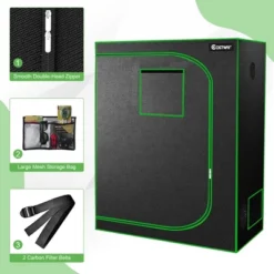 Costway 48''x24''x60'' Mylar Hydroponic Grow Tent W/Observation Window & Floor Tray GrayBlack -Garden Promotional Store GUEST b844a44c 59c6 4997 86e2 a487b7ffc063