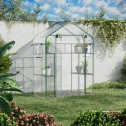 Outsunny Outdoor Walk-in Mini Greenhouse With Mesh Door & Windows, Small Portable Garden Hot House With 6 Shelves, Trellis, & Plant Labels -Garden Promotional Store GUEST b95c79a5 a834 4d1b 9c77 4b22a8b52fa7