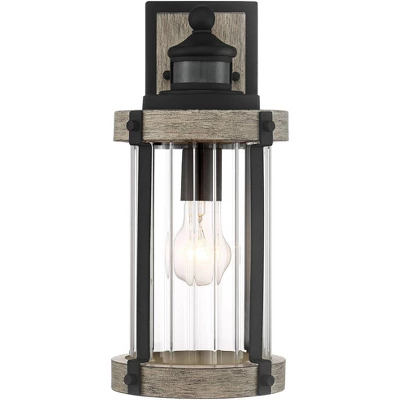 John Timberland Stan Rustic Farmhouse Outdoor Wall Light Fixture Gray Faux Wood Black Motion Sensor 15 1/2" Clear Ribbed Glass For Post Exterior Barn 6 John Timberland Stan Rustic Farmhouse Outdoor Wall Light Fixture Gray Faux Wood Black Motion Sensor 15 1/2" Clear Ribbed Glass For Post Exterior Barn - Image 4