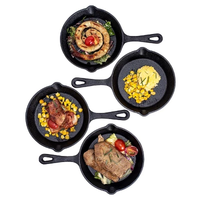 Bruntmor Pre-seasoned 6 Inch Black Cast Iron Nonstick Frying Pan, Black Set Of 4 4 Bruntmor Pre-seasoned 6 Inch Black Cast Iron Nonstick Frying Pan, Black Set Of 4 - Image 2