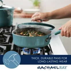 Rachael Ray Cook + Create Aluminum Nonstick Saute Pan With Lid 3qt Agave Blue -Garden Promotional Store GUEST bfaf3ee8 769f 4d6d bd1c a2dfe6de42b1