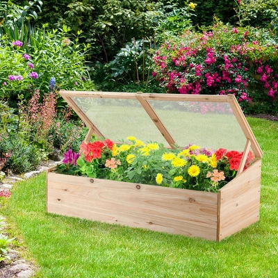 Costway Wooden Cold Frame Greenhouse Flower Planter Raised Plants Bed Protection 4 Costway Wooden Cold Frame Greenhouse Flower Planter Raised Plants Bed Protection - Image 2