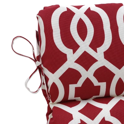 Outdoor Rounded Chair Cushion - Red/White Geometric - Pillow Perfect 3 Outdoor Rounded Chair Cushion - Red/White Geometric - Pillow Perfect