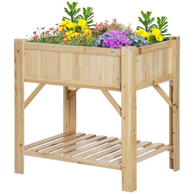Outsunny Raised Garden Bed, Wood 6 Grid, 31" X 23" With Storage Shelf, Water Draining, Planter Box For Vegetables, Flowers, Herbs, Patio 5 Outsunny Raised Garden Bed, Wood 6 Grid, 31" X 23" With Storage Shelf, Water Draining, Planter Box For Vegetables, Flowers, Herbs, Patio - Image 3