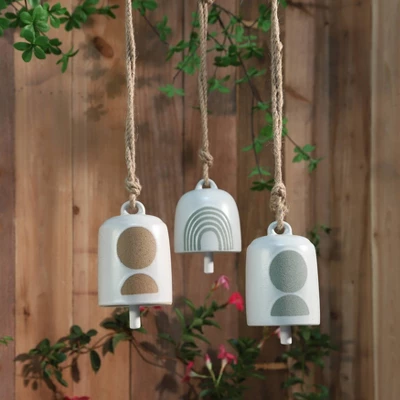 5" Ceramic Hanging Bell Circles White/Green - Sagebrook Home 5 5" Ceramic Hanging Bell Circles White/Green - Sagebrook Home - Image 3