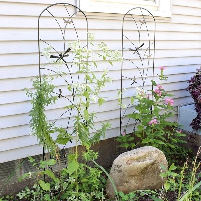 Sunnydaze Decorative Steel Metal Dragonfly Delight Design Garden Trellis - 55.75" H - Black - 2-Pack 3 Sunnydaze Decorative Steel Metal Dragonfly Delight Design Garden Trellis - 55.75" H - Black - 2-Pack
