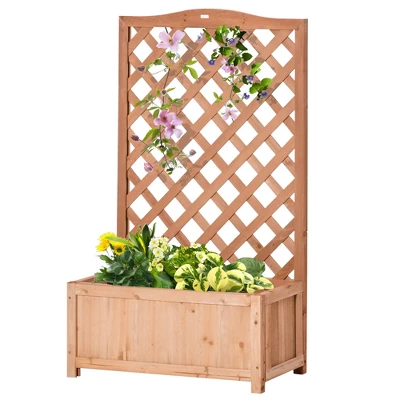 Outsunny 27.5" X 11" X 46" Raised Garden Bed Wood Planter With Trellis For Vine Climbing, To Grow Vegetables, Herbs, Flowers For Backyard, Brown 5 Outsunny 27.5" X 11" X 46" Raised Garden Bed Wood Planter With Trellis For Vine Climbing, To Grow Vegetables, Herbs, Flowers For Backyard, Brown - Image 3