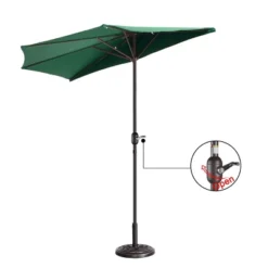 Half Round Patio Umbrella With Easy Crank – Compact 9ft Semicircle Outdoor Shade Canopy For Balcony, Porch, Or Deck By Nature Spring (Forest Green)