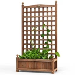 Costway Solid Wood Planter Box With Trellis Weather-Resistant Outdoor 25''x11''x48'' -Garden Promotional Store GUEST cbe223e8 3fb9 49ef a8a6 892345f615c2
