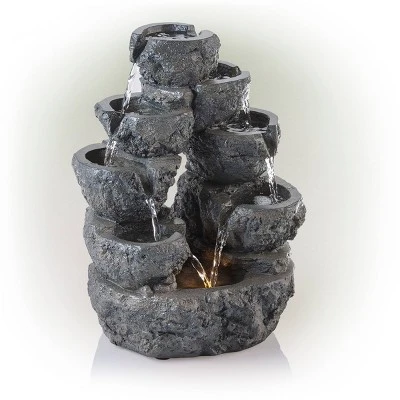 14" Multi Tiered Cascading LED Fountain Gray - Alpine Corporation 5 14" Multi Tiered Cascading LED Fountain Gray - Alpine Corporation - Image 3