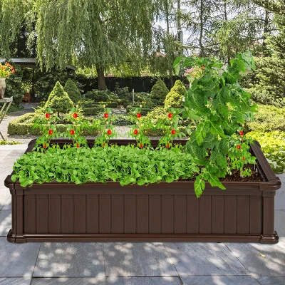 Costway 48''x24'' Raised Garden Bed Rectangle Plant Box Planter Flower Vegetable Brown 7 Costway 48''x24'' Raised Garden Bed Rectangle Plant Box Planter Flower Vegetable Brown - Image 5