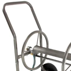 Liberty Garden 890 4 Wheel 200 Foot Capacity Lightweight Powder Coated Steel Frame Water Hose Reel Cart For Backyard, Garden, Or Home, Silver