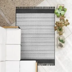 7' X 10' Outdoor Rug Striped Fringe Black - Project 62™ -Garden Promotional Store GUEST cd564f5b 1bfc 4256 a3d9 97e6d89b24db