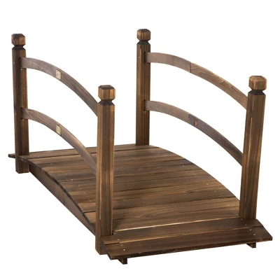 Outsunny 4.7' Garden Bridge, Arc Wood Footbridge, Decorative Pond Bridge With Side Rails 5 Outsunny 4.7' Garden Bridge, Arc Wood Footbridge, Decorative Pond Bridge With Side Rails - Image 3