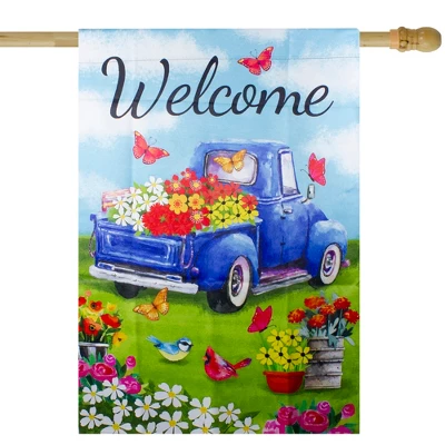 Northlight Welcome Blue Pickup Truck With Flowers Outdoor House Flag 28" X 40" 3 Northlight Welcome Blue Pickup Truck With Flowers Outdoor House Flag 28" X 40"