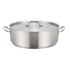 Winco SSLB-25, 25-Quart Stainless Steel Brazier Pan With Lid, Cooking Pan With Cover