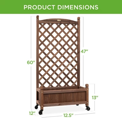 Best Choice Products 60in Mobile Wood Planter Box & Diamond Lattice Trellis, W/ Drainage Holes, Optional Wheels - Walnut 8 Best Choice Products 60in Mobile Wood Planter Box & Diamond Lattice Trellis, W/ Drainage Holes, Optional Wheels - Walnut - Image 6