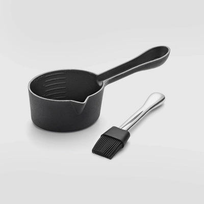 Cast Iron Sauce Pot & Sil Brush Silver - Outset 4 Cast Iron Sauce Pot & Sil Brush Silver - Outset - Image 2