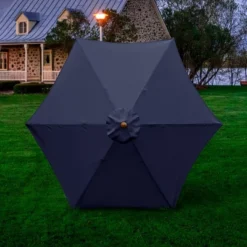 9' X 9' Round Wood Grain Steel Patio Umbrella Navy Blue - Astella -Garden Promotional Store GUEST d608c027 7101 4063 887a af2d512360da