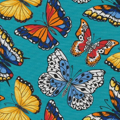 18" X 45" Butterfly Garden Outdoor/Indoor Bench Cushion Turquoise - Pillow Perfect 6 18" X 45" Butterfly Garden Outdoor/Indoor Bench Cushion Turquoise - Pillow Perfect - Image 4