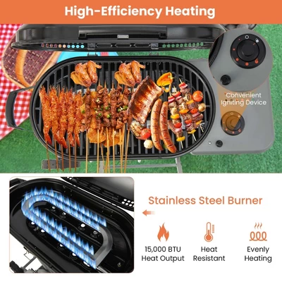 Costway Portable Propane Grill Folding Gas Grill Griddle With Wheels & Side Shelf 5 Costway Portable Propane Grill Folding Gas Grill Griddle With Wheels & Side Shelf - Image 3